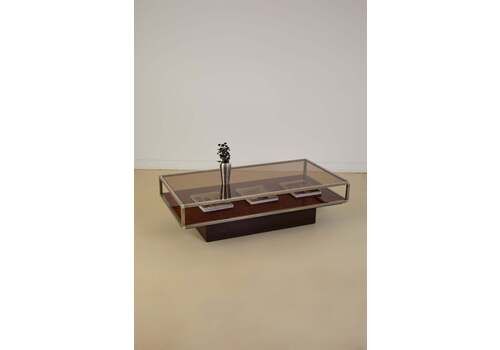 Burl And Chrome Coffee Table, 1970s