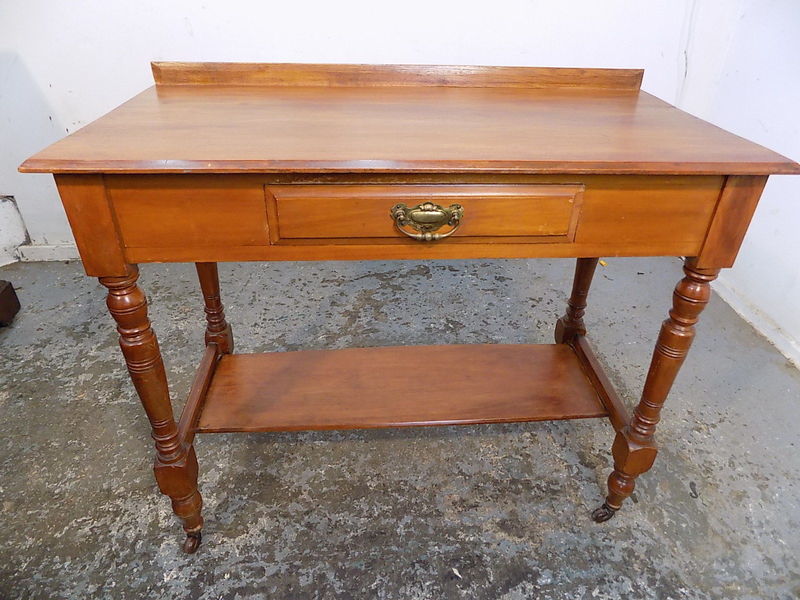 Small Antique Edwardian Walnut Console Table Desk Drawer Hall