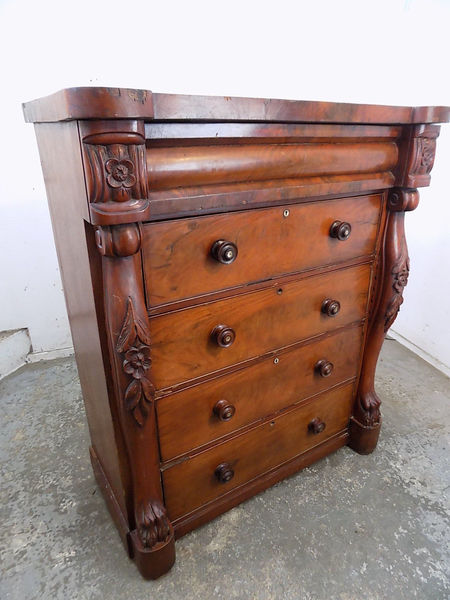 Large Antique Victorian Mahogany Scotch Chest Of Drawers Carved