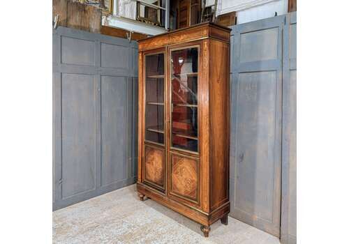 Early 20th Century French Brass Mounted Marquetry Inlaid Rosewood Bookcase Cabinet