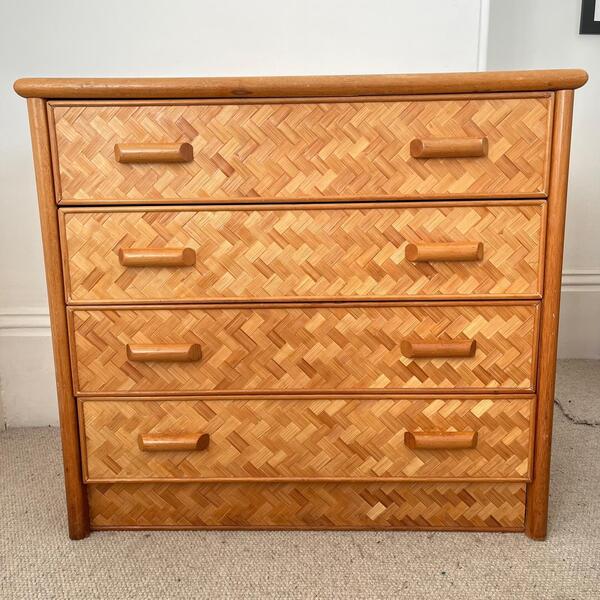 Mid Century Rattan Cane Chest Of Drawers With Lattice Cane Finish ...
