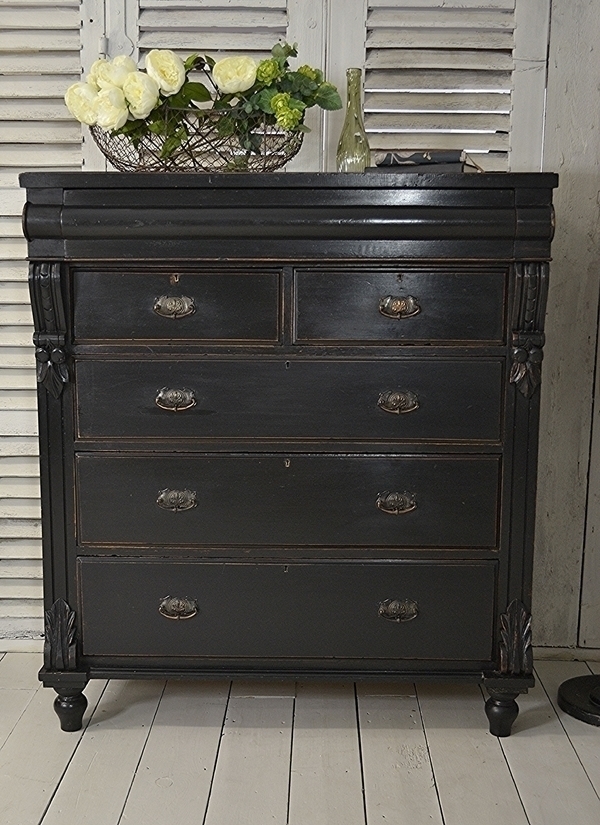 Large Edwardian Shabby Chic Chest Of Drawers Black Vinterior