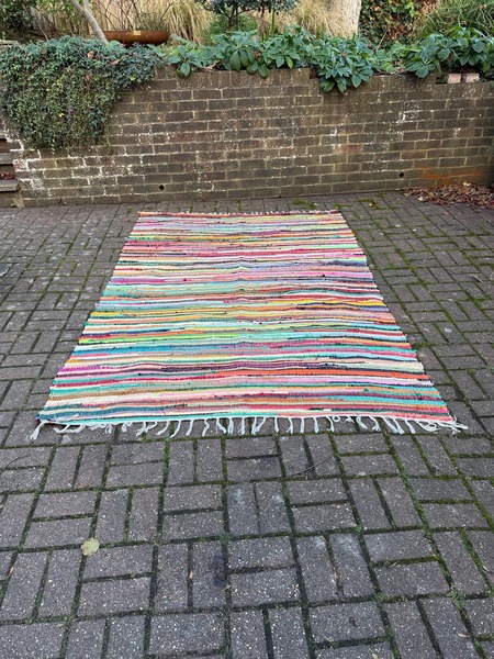 Floor Rag Color Large Handmade Multi Colour Rag Rug Vintage Boho Striped Woven Cotton ...
