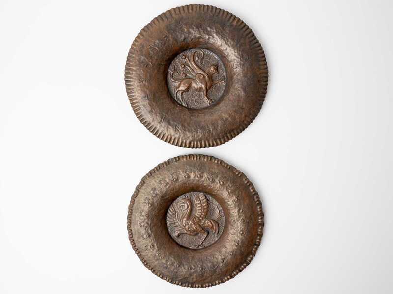 Picture of Mid Century Repoussé Metal Wall Plates | Set Of 2 Hammered Copper ...