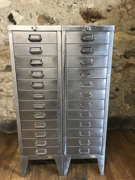 Vintage Filing Cabinet X2 Industrial Stripped Metal 12 Drawer