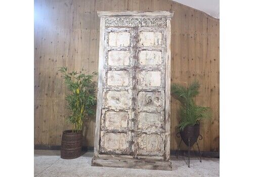 Large Vintage Indian Solid Wooden Armoire Wardrobe Kitchen Linen Cupboard