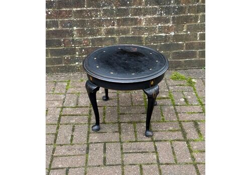 Antique Black And Gold Painted Occasional Table, Regency Style Gilt Decorated Side Table, Early 20th Century