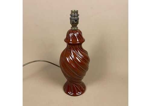 Ceramic Table Lamp Light Brown Twisted Swirl Design Round Retro Glaze Finish C.1970's Porcelain Bedside Baluster Vase Antique Vintage
