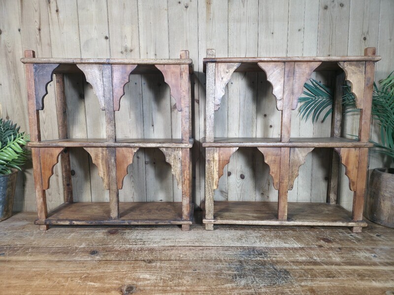 Vintage Reclaimed Indian Solid Wooded Arched Temple Wall Display Shelf Shelves | Vinterior