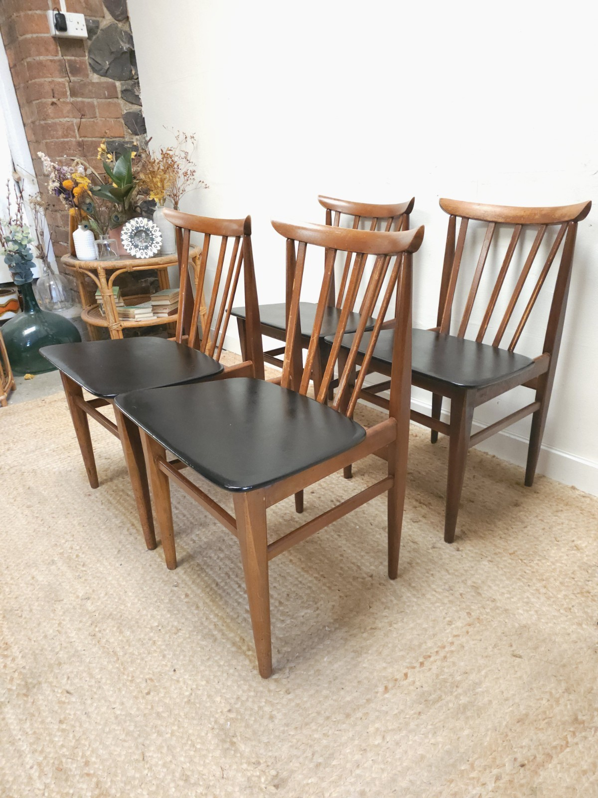 Retro Elliots Of Newbury Dining Chairs Mid Century Set Of 4 Black Vinyl Delivery