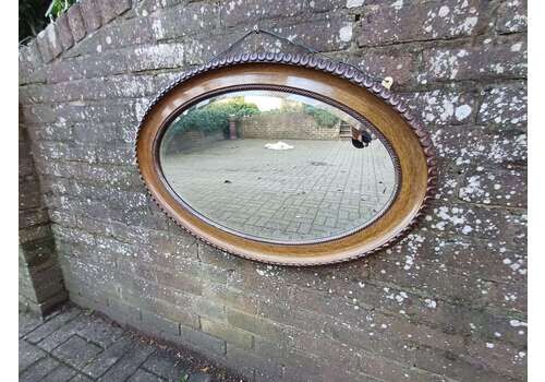 Large Vintage Early 20th Century Oval Wall Mirror Faux Wood Grain Painted Frame Bevelled Glass In Vgc Antique Highly But Subtly Decorative