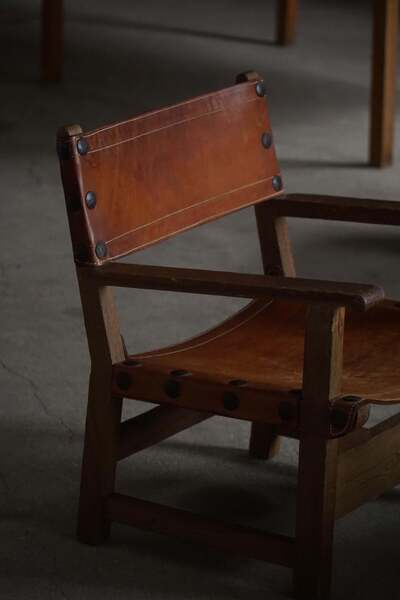 Mid 20th Century, Pair Of Spanish Brutalist Armchairs, Wood