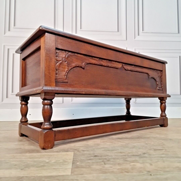 Antique Wooden Carved Blanket Box Mule Chest Trunk Table On Turned ...