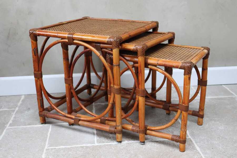 Set Of Vintage Natural Rattan Nesting Tables (St. 280) | Vinterior
