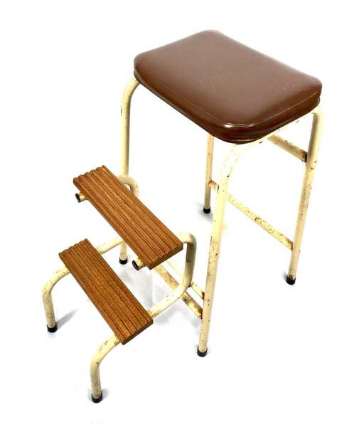 Antique Metal & Wooden Mid 20th Century Metamorphic Stool / Step Ladder ...