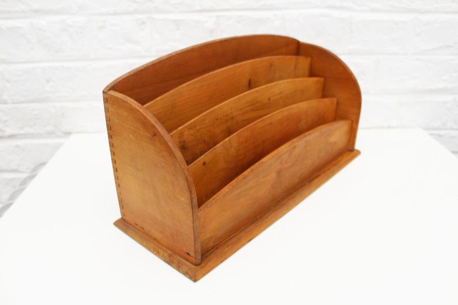 Antique Vintage Wood Letter Box, Desk Organiser, Handmade Wooden Letter