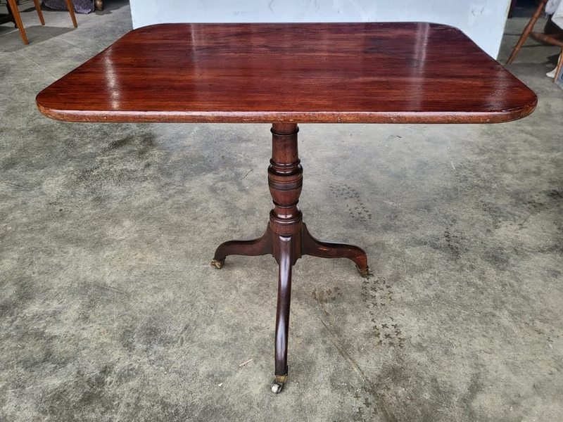 Antique Tilt Top Rectangular Pedestal Tripod Occasional Table | Vinterior