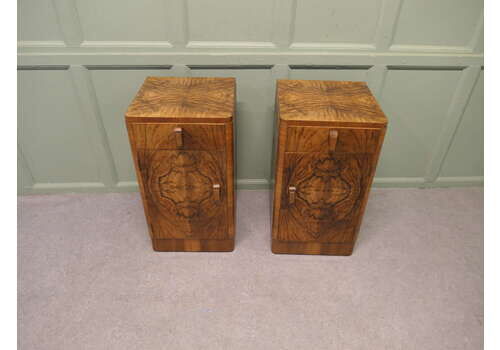 A Pair Of Figured Walnut Art Deco Bedside Cabinets This Is A Very Stylish Pair, Each O