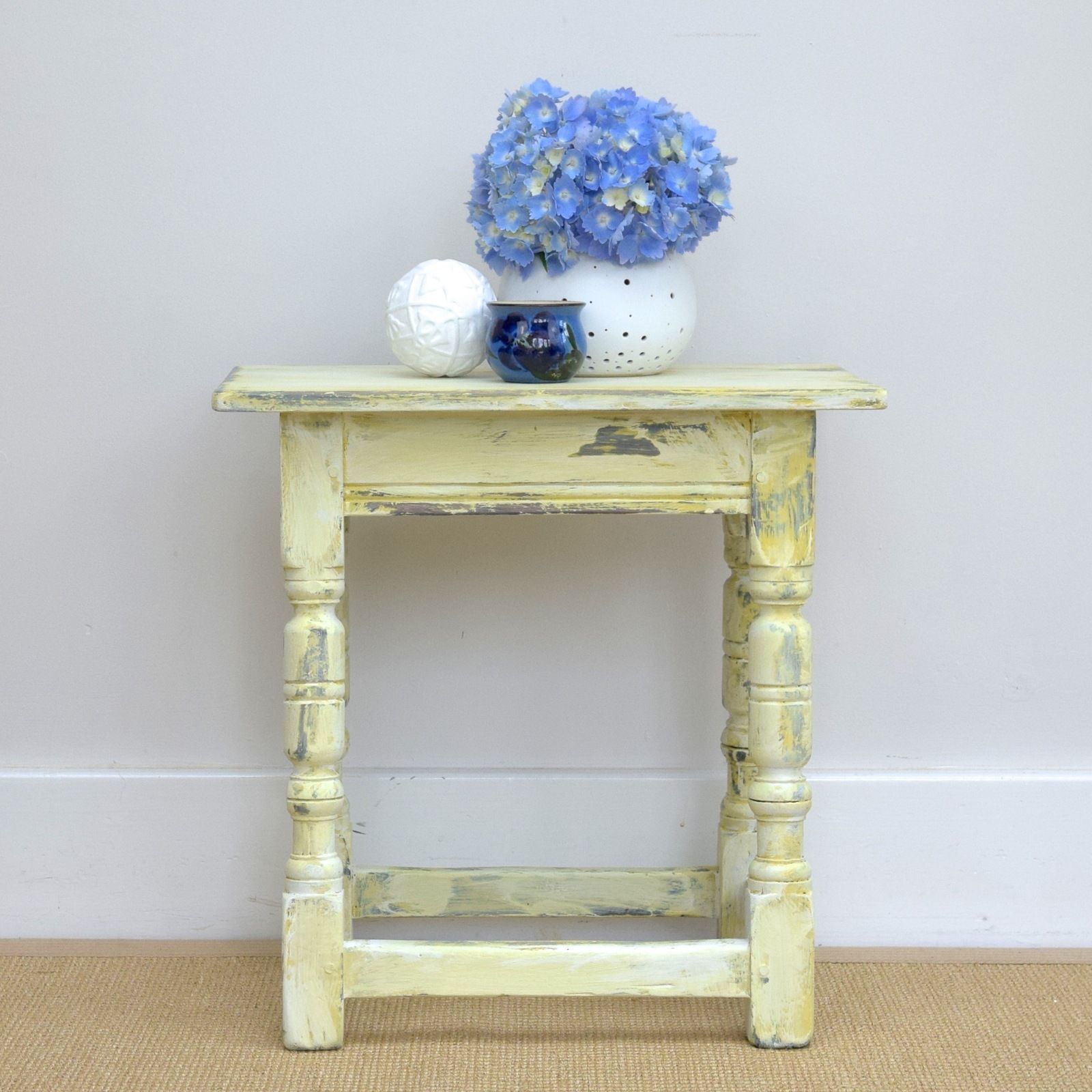 Vintage 1940s Oak Stool Painted Yellow Mid 20th Century Utility
