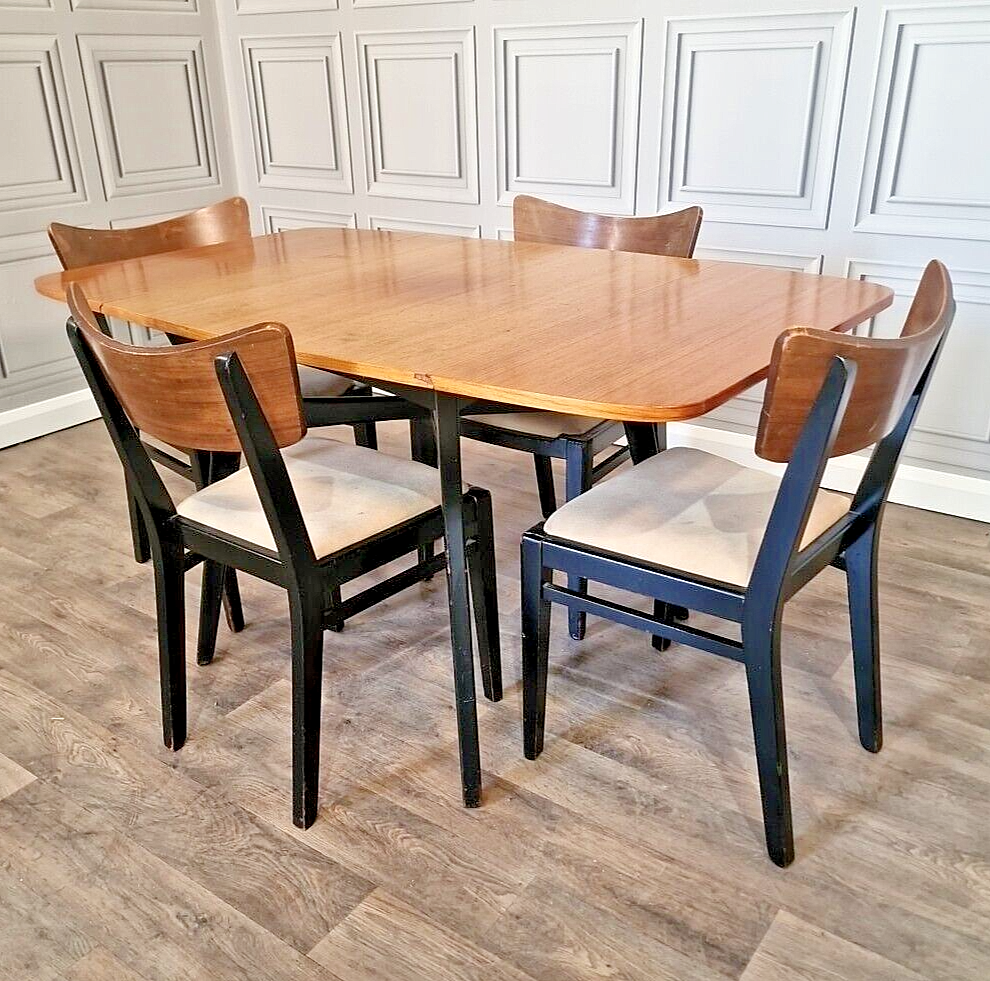 Vintage Table & Chairs G Plan Tola & Black Drop Leaf Dining Retro Mid Century