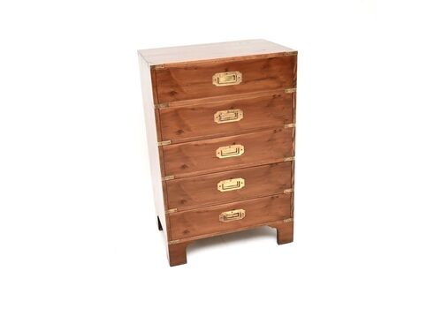 Antique Yew Wood Military Campaign Style Chest Of Drawers
