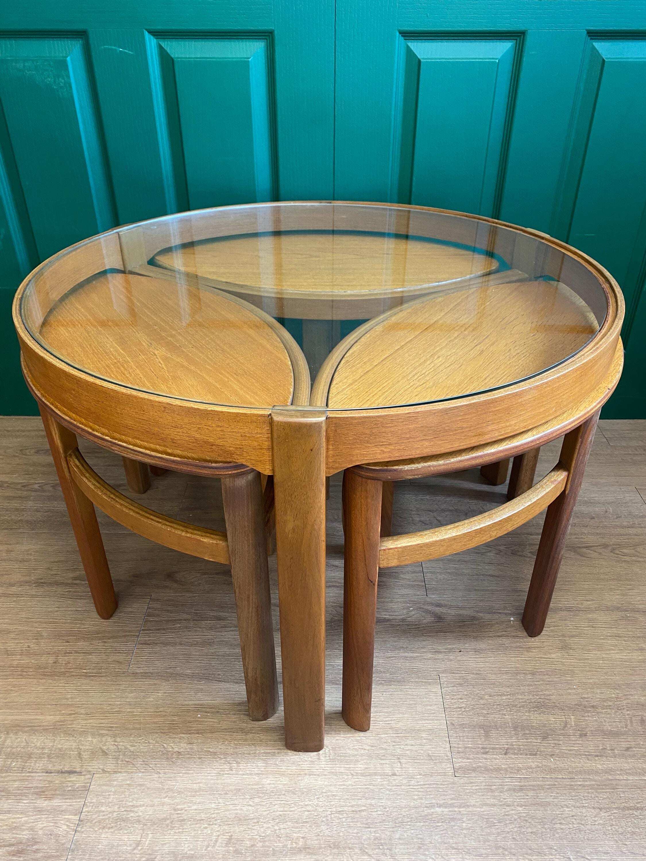 Mid Century 1960s Danish Style Teak Nathan Trinity Circular Glass