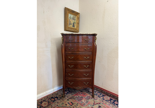 Quality French Mahogany Marble Top Commode/Chest Of Six Drawers Circa 1950
