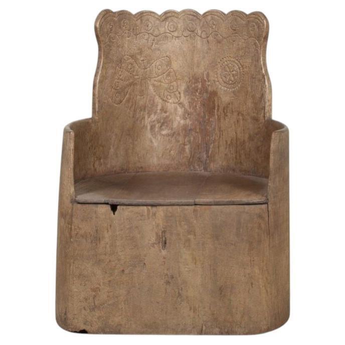 19th Century Swedish Folk Art Kubbstol