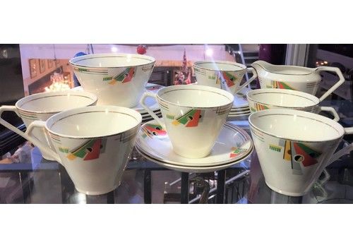 Rare Geometric Art Deco Patterned Tea Service C.1930s