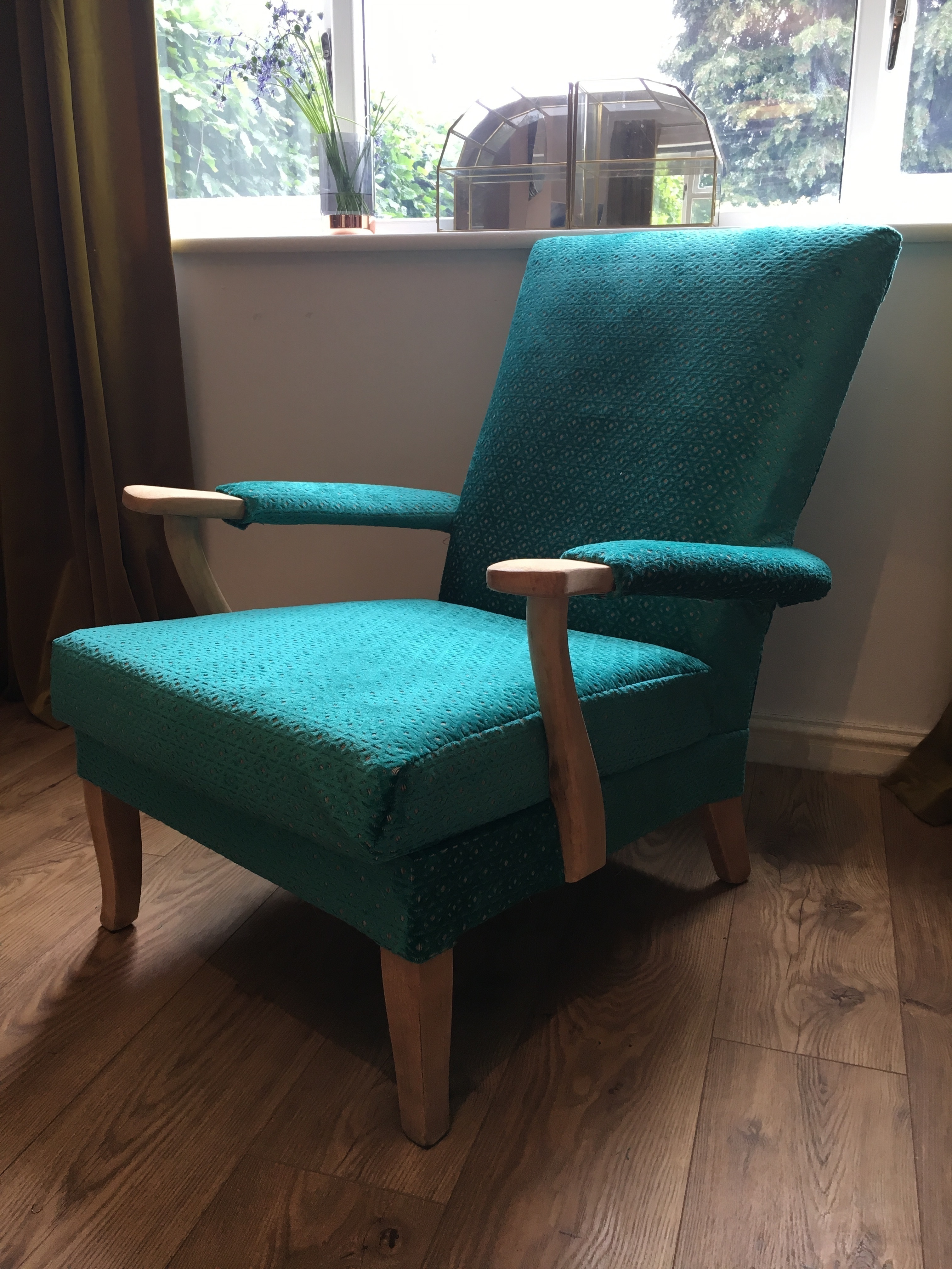 Vintage Parker Knoll Handcrafted Reupholstered Armchair, Teal Blue