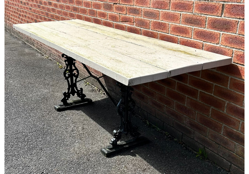 Rustic Weathered Scaffold Board Vintage Cast Iron Base Garden Dining Table
