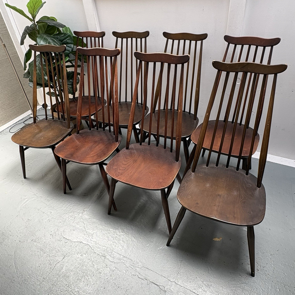 8 Vintage Blue Label Ercol Model 369 Windsor Goldsmith Dark Finish ...