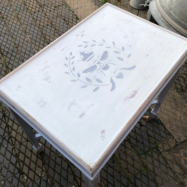 Gustavian Style Rustic Light Blue White Painted Vintage ...