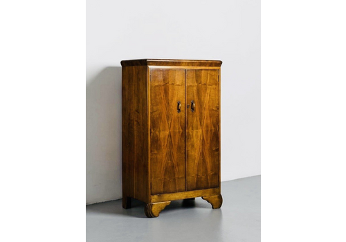 Antique Walnut Tall Boy Wardrobe Linen Cupboard Art Deco Rare C1930s