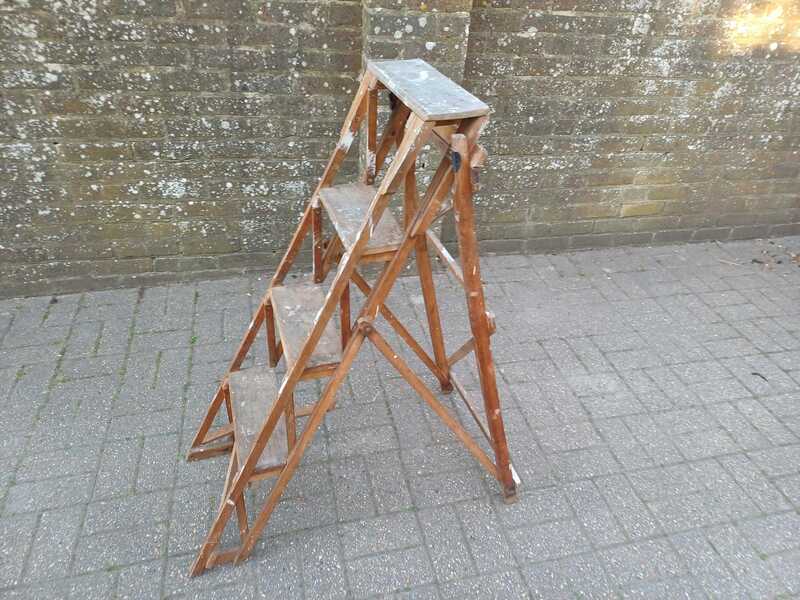 Antique Wooden Step Ladder Early 20th Century Pine Stand Rustic ...