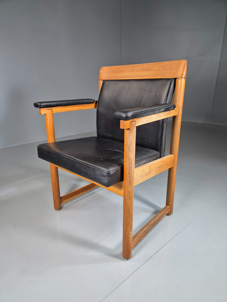Vintage Mid Century Elbow Desk Chair Swedish 1960s Black Leather Retro ...