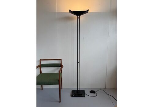 Vintage Postmodern Black Large Floor Lamp Uplighter By Relco Milano With Dimmer
