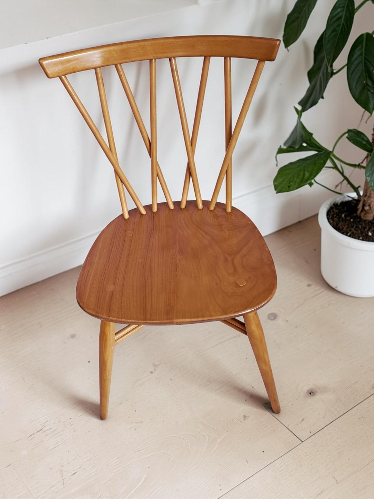 Mid Century Vintage Ercol Candlestick Dining Chair Model 376 Elm Beech 1960's