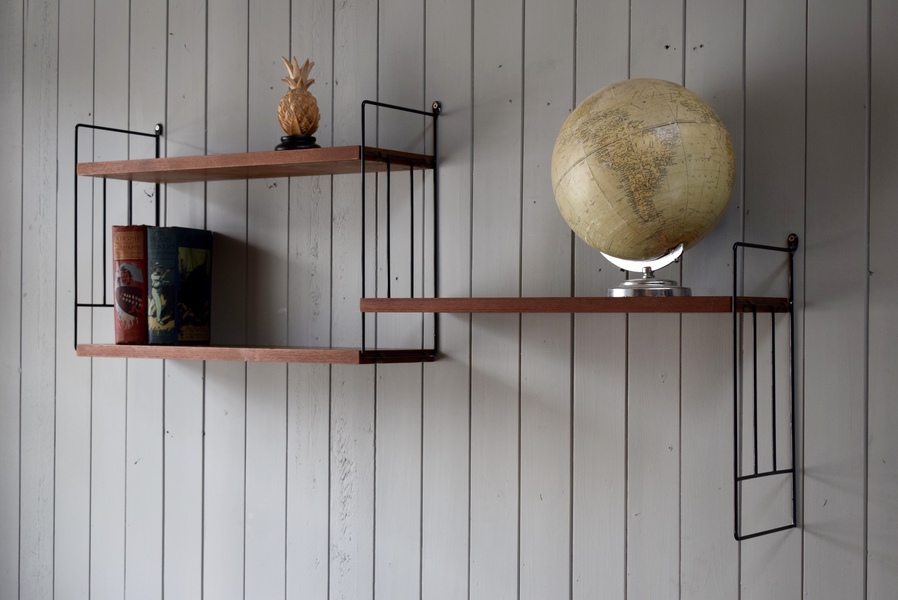 Vintage String Wall Shelving Unit Book Shelf Laddarax Style Mid Century