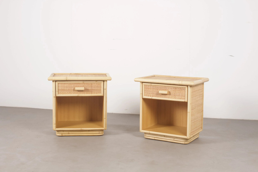 Pair Of 1970s Italian Bamboo & Rattan Bedside Tables / Nightstands ...