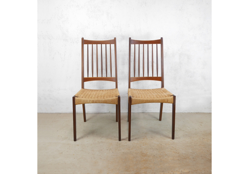 Vintage Mid Century Danish Teak Cord Dining Chairs Arne Hovmand Olsen #103227