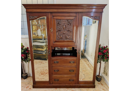 Victorian Carved Mahogany Triple Combination Wardrobe