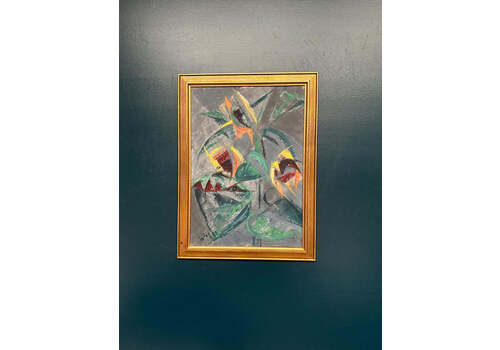 Original Swedish Oil On Panel – “Abstract Still Life With Sunflowers” – Dated 1953 – Vintage & Framed – 53 × 70 Cm (20.9" × 27.6")