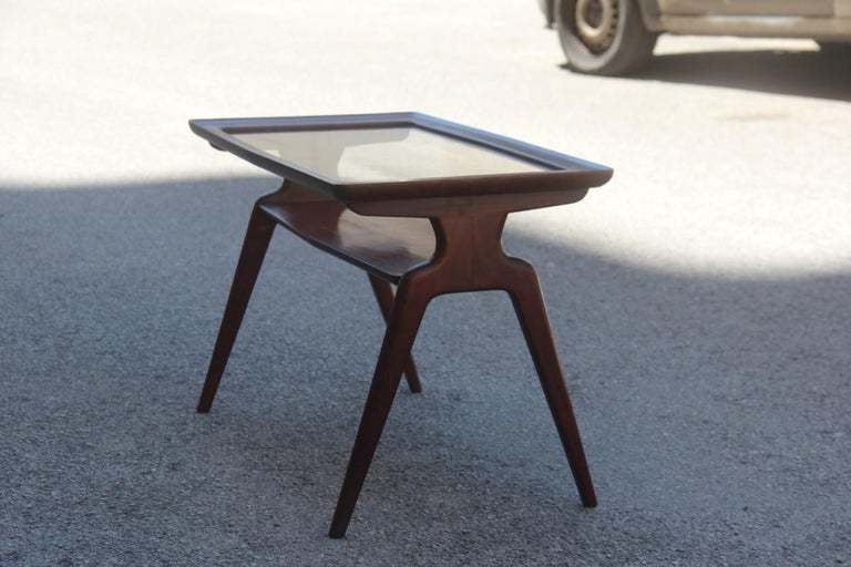Midcentury Walnut Rectangular Coffee Table Italian Design 1950 Glass Top photo furniture