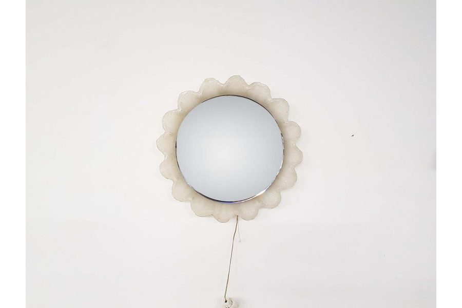 Mid Century Flower Shaped Plastic Mirror With Back Light