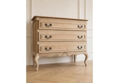 Sandblasted Oak French Provincial Chest Of Drawers | 3 Drawer Vintage Bedroom Storage