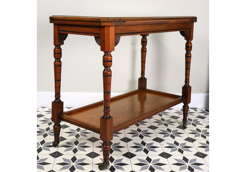 Edwardian Mahogany Card Game Table Baize Top On Porcelain Castors