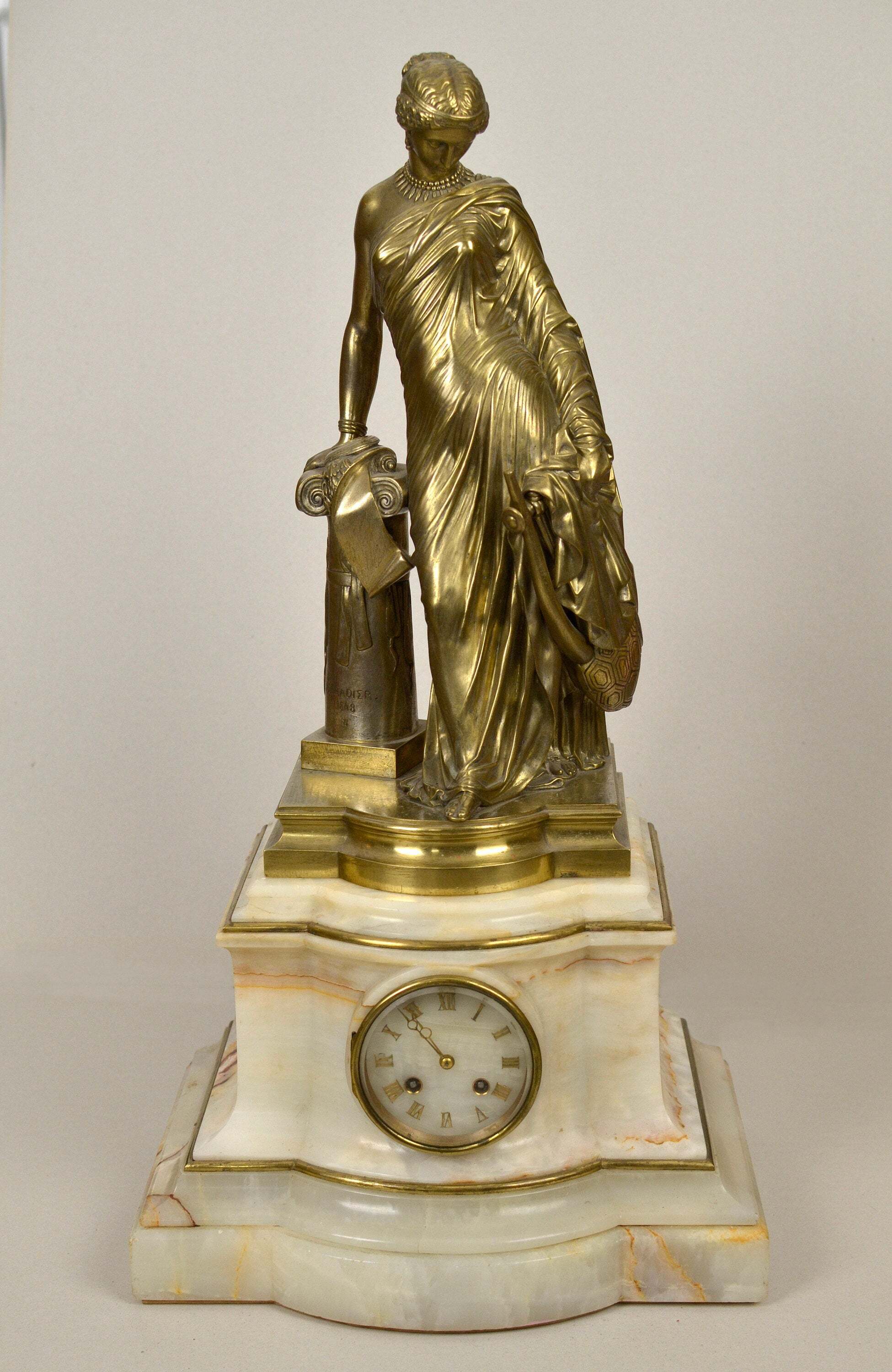 Sappho, By The Column. Bronze Figure On Mantel Clock, By James