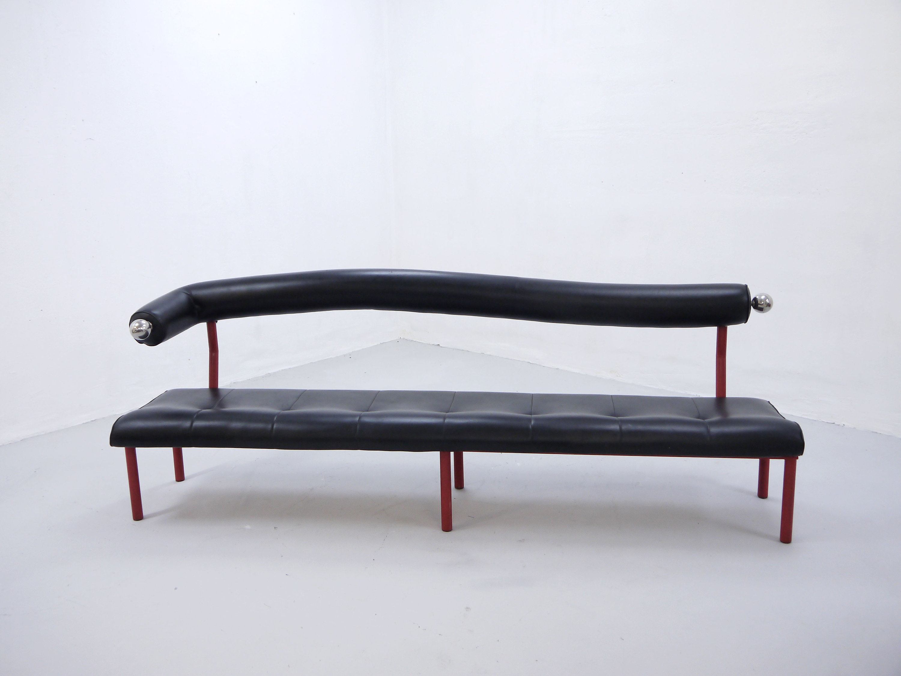 Vintage Black Leather Bench Sofa Postmodern Design 1980s Vinterior