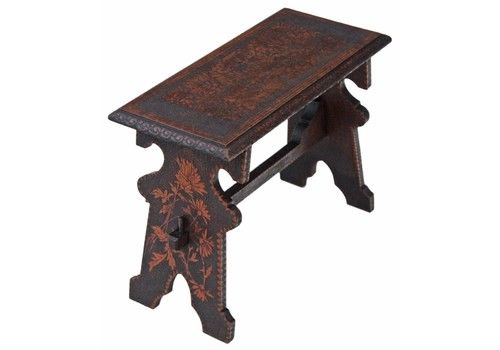 Gothic Hardwood Poker Work Window Seat Bench Side Chair